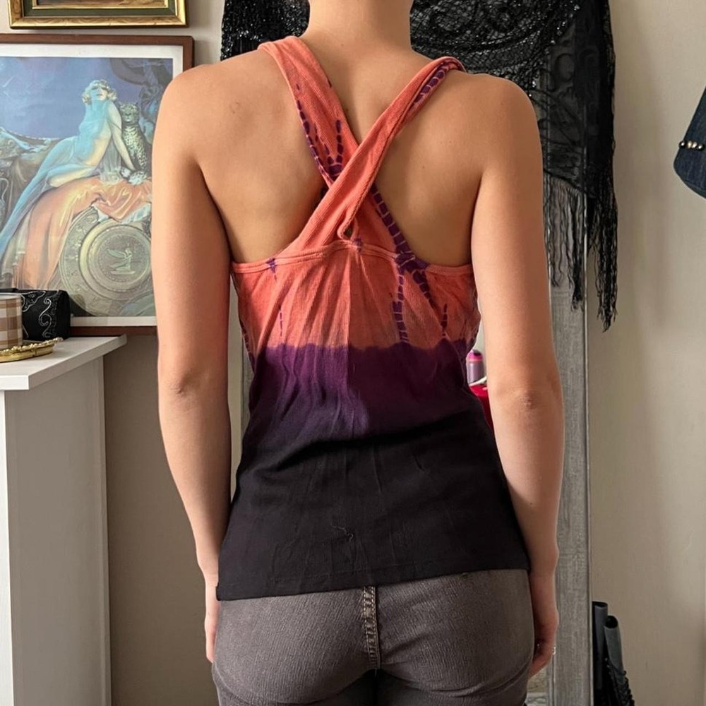 Bisou Bisou Y2K Tie Dye Cami Top Black Orange Purple Whimsygoth Small - Picture 3 of 5